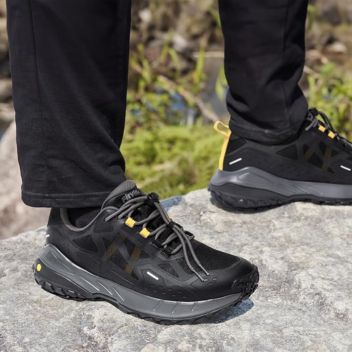 FitVille Men Waterproof Hiking Shoes Extra Wide Walking Shoes Slip-Resistant Trekking Trainers All-Terrain Quick Lace Sneakers for Travel, Camping, Running