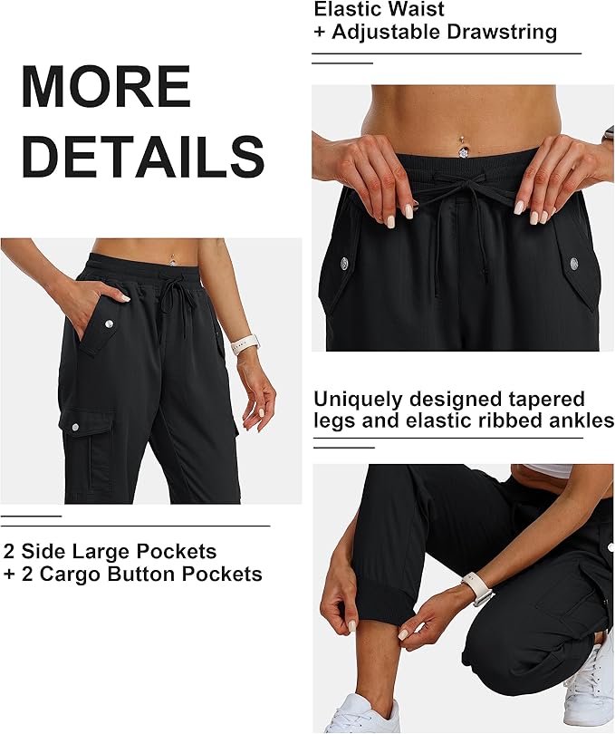 MoFiz Women's Outdoor Cargo Pants Lightweight Joggers Elastic Waist Athletic Hiking Sweatpants Casual Travel Pant with Pocket