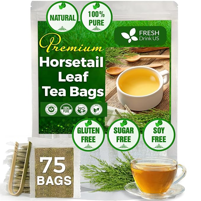 FreshDrinkUS, Premium 75 Horsetail Leaf Tea Bags, 100% Natural & Pure from Horsetail Loose Leaves Herbal Tea. Made with Natural Material Tea Bags. No Sugar, No Caffeine, No Gluten, Vegan.