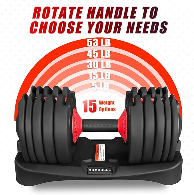 15 Weight in 1 Adjustable Dumbbell 53LB with Fast Automatic Adjustable and Weight Plate for Body Workout Home Gym （24kg/53lb）2pcs