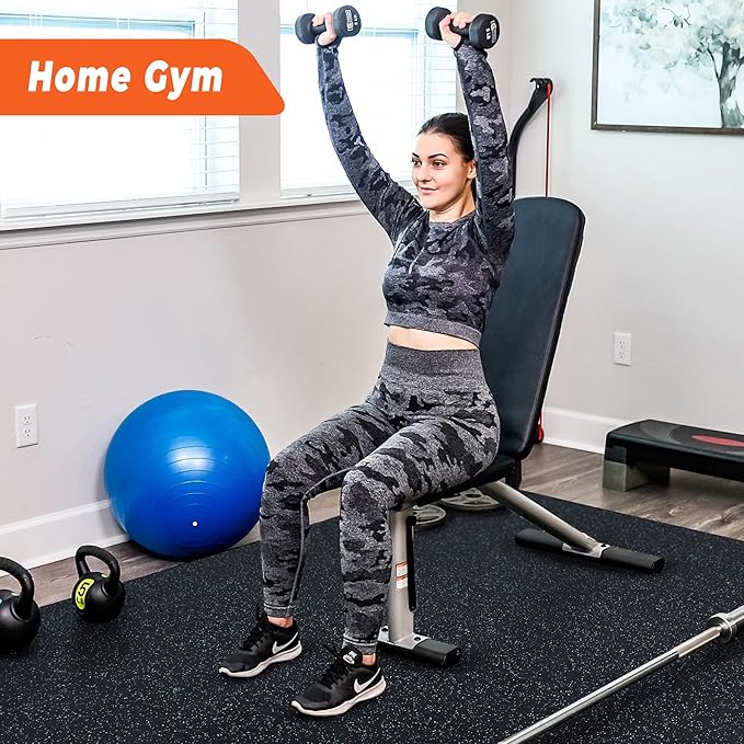 SUPERJARE 0.4'' Thick 6 Pcs 24 Sq Ft Rubber Top Exercise Equipment Mats, High Density EVA Foam Mats with Rubber Top, Interlocking Gym Flooring for Home Gym, Protective Workout Mat, Black/Blue
