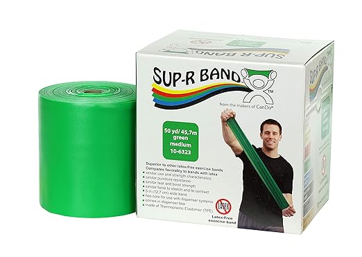CanDo 10-6323 Sup-R Latex Free Exercise Band, 50yds Length, Green-Medium