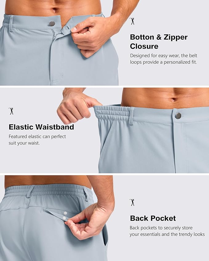 Pudolla Men's Casual Shorts 7"/9" Lightweight Golf Shorts with 3 Pockets Stretch Quick Dry Comfy Work Shorts