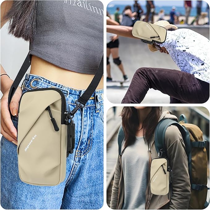 Cell Phone Armbands Running Phone Holder Armband, Phone Holder for Walking, Shoulder Holster Phone Purse Crossbody Bag Phone Pouch (Khaki)