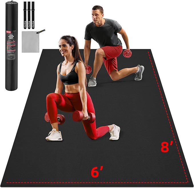 Extra Large Exercise Mat, 10'x6'/9'x6'/8'x6'/7'x5'/6'x4' (8mm/10mm) Thick Workout Mat for Home Gym Flooring, Garage, Shoe-Friendly, High-Density, MMA, HIIT, Weight Lifting, Cardio&Strength