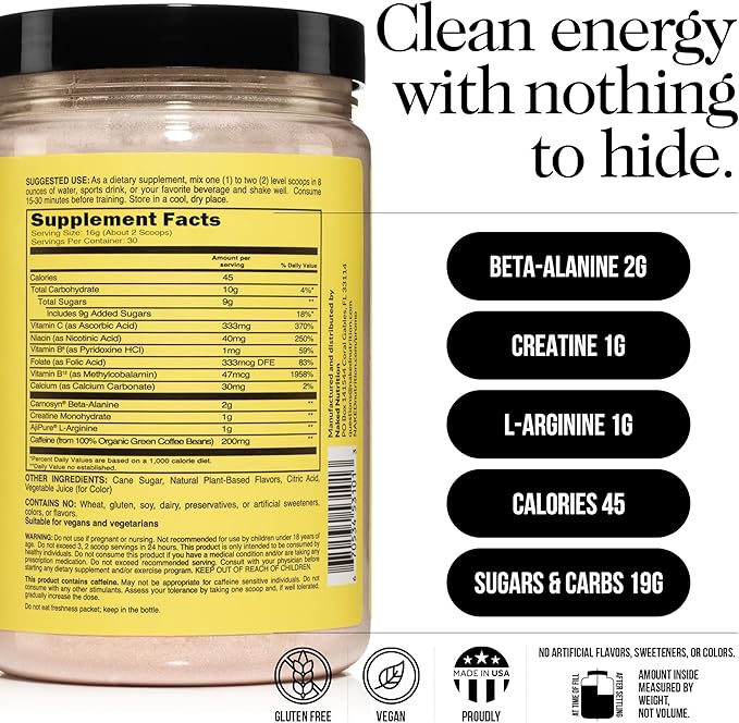 NAKED Fruit Punch Energy - Clean Pre Workout Supplement for Men and Women, Vegan Friendly, No Added Sweeteners, Colors Or Flavors - 30 Servings