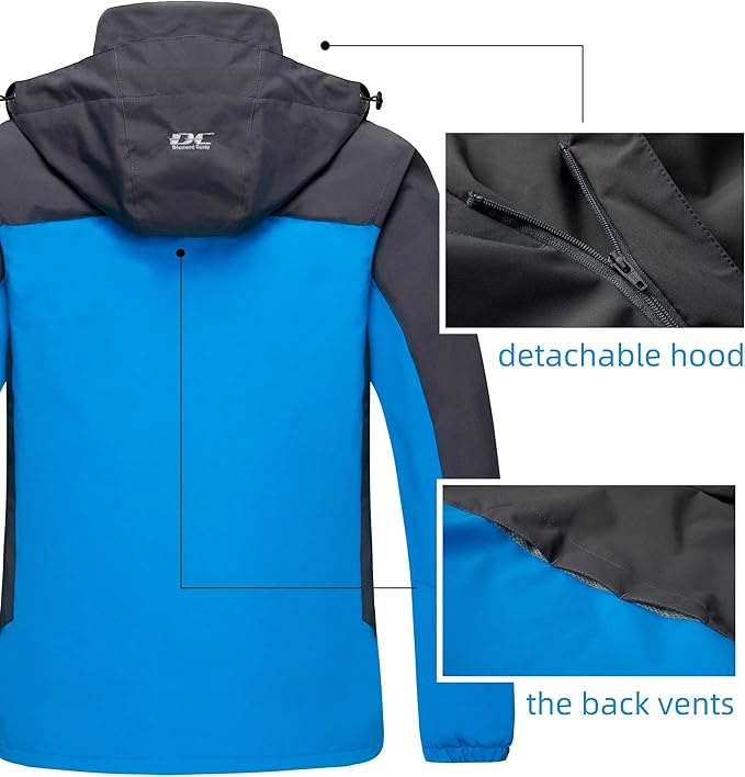 Diamond Candy Men's Hooded Waterproof Jacket Lightweight Rain Jacket Outdoor Casual Sportswear