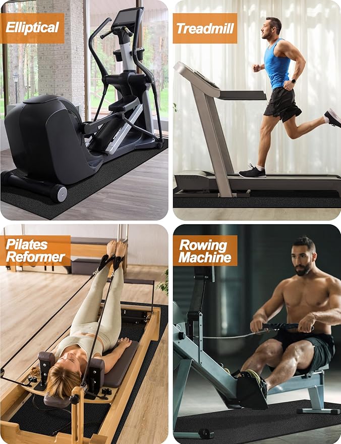 Treadmill Mat, 5'x2.5'/5.6'x2'/6.5'x3'/8'x3',6mm Thickness Exercise Equipment Mat for Carpet Hardwood Floors, Compatible with Walking Pad,Spin Bike,Elliptical Trainer,Rowing Machine