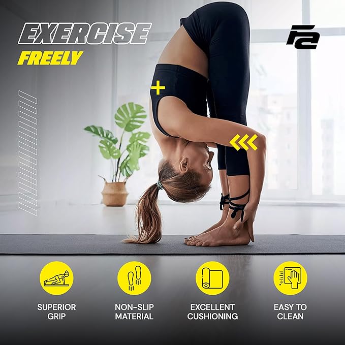 Fit Active Sports Large Exercise Mat 6' x 4' x 8mm Non-Slip Extra Wide Workout Mat for Home Gym, Cardio, Yoga, Floor Fitness, MMA, Plyo, and Jump Rope | Shoe Friendly Black