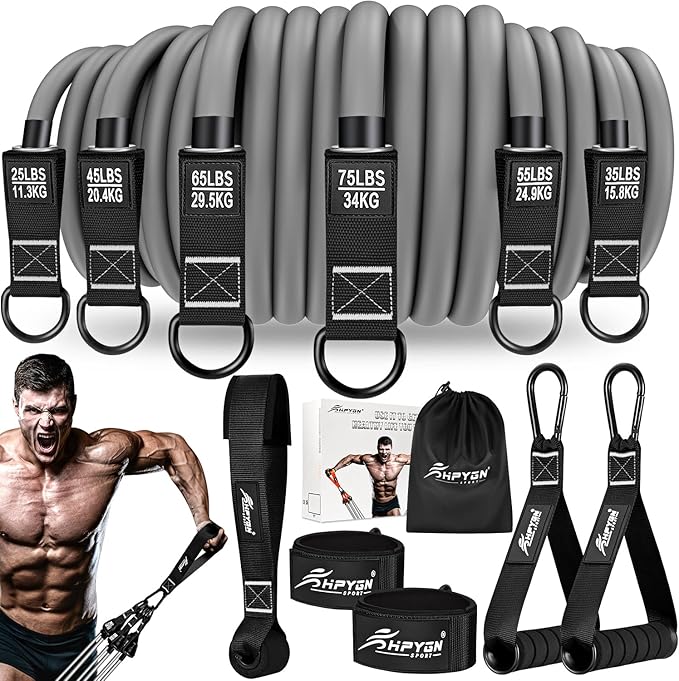 HPYGN Resistance Bands, Heavy Exercise Bands with Handles, Fitness Bands for Working Out, Workout Bands for Men, Weight Bands Set for Muscle Training, Strength, Slim, Yoga, Home Gym Equipment