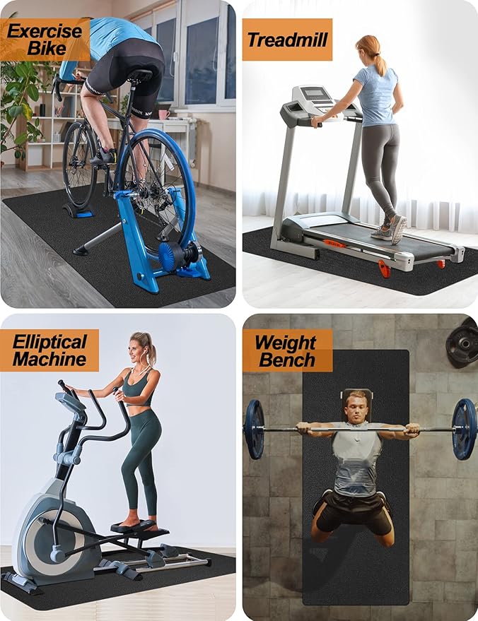 Treadmill Mat, 5'x2.5'/5.6'x2'/6.5'x3'/8'x3',6mm Thickness Exercise Equipment Mat for Carpet Hardwood Floors, Compatible with Walking Pad,Spin Bike,Elliptical Trainer,Rowing Machine