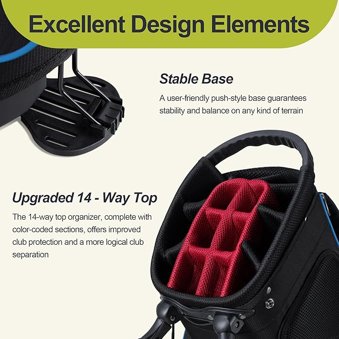 14 Way Golf Stand Bag, Golf Bags for Men with Stand, Top Dividers Ergonomic with 10 Pockets