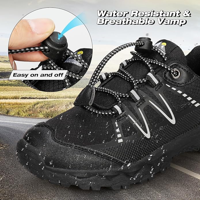 UOVO Boys Girls Hiking Shoes Kids Waterproof Running Trail Fashion Sneakers Breathable Lightweight Non-Slip Outdoor Walking Sports Shoe(Little/Big Kids)