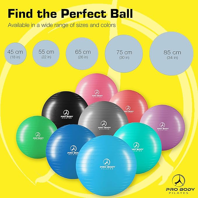ProBody Pilates Exercise Ball - Multiple Sizes Gym Grade Balance Ball for Fitness, Yoga, Workout, Pregnancy & Physical Therapy