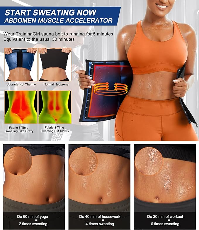 TrainingGirl Waist Trainer for Women Lower Belly Waist Trimmer Corset Tummy Wrap Workout Sweat Belt Band Sports Sauna Suit