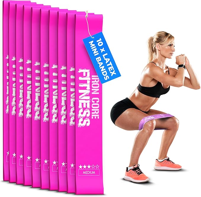 Latex Mini Resistance Bands Sets for Trainers, Bootcamp, Gym for Men and Women in Fun Colors - Ebook, Videos and Workout Chart Included by Iron Core Fitness