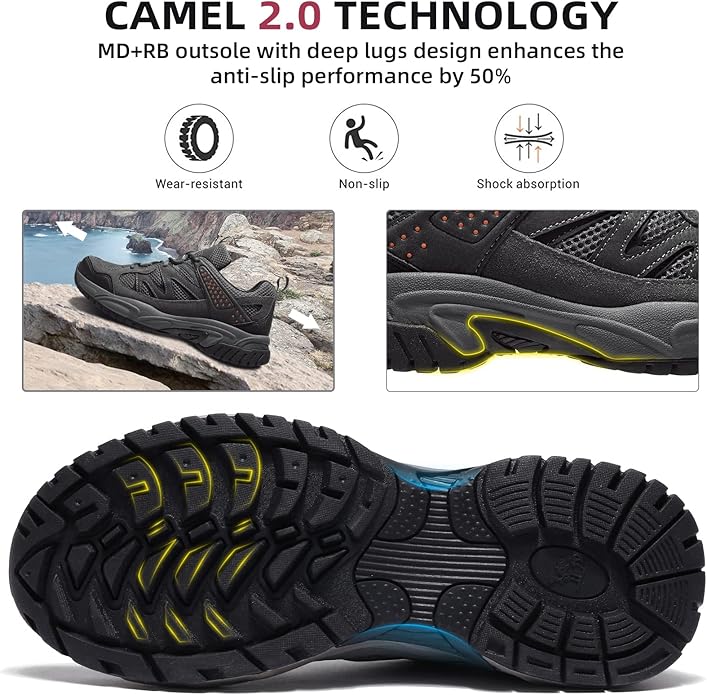 CAMELSPORTS Hiking Shoes Men Lightweight Non-Slip Breathable Sneakers Low Top Walking Shoes for Outdoor Trailing Trekking Walking Climbing