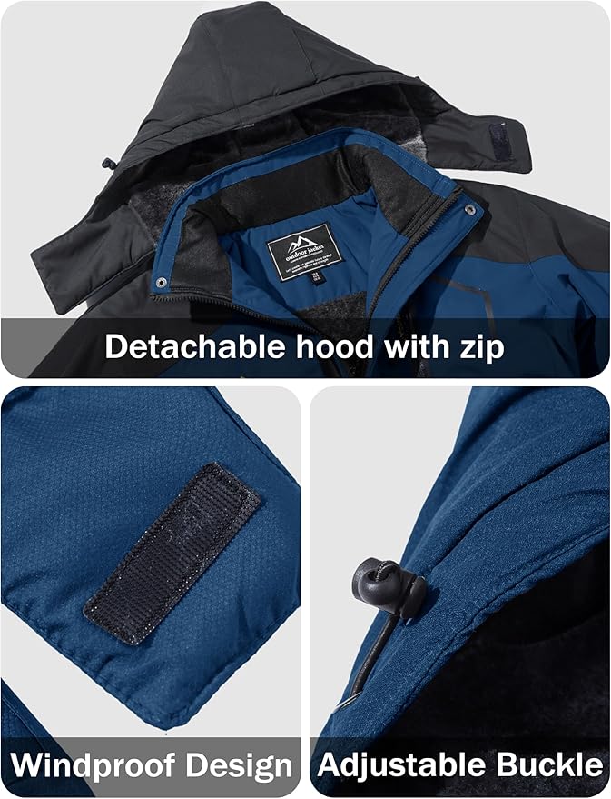 MAGCOMSEN Men's Winter Coats Water Resistant Ski Snow Jacket Warm Fleece Jacket Parka Raincoats With Multi-Pockets
