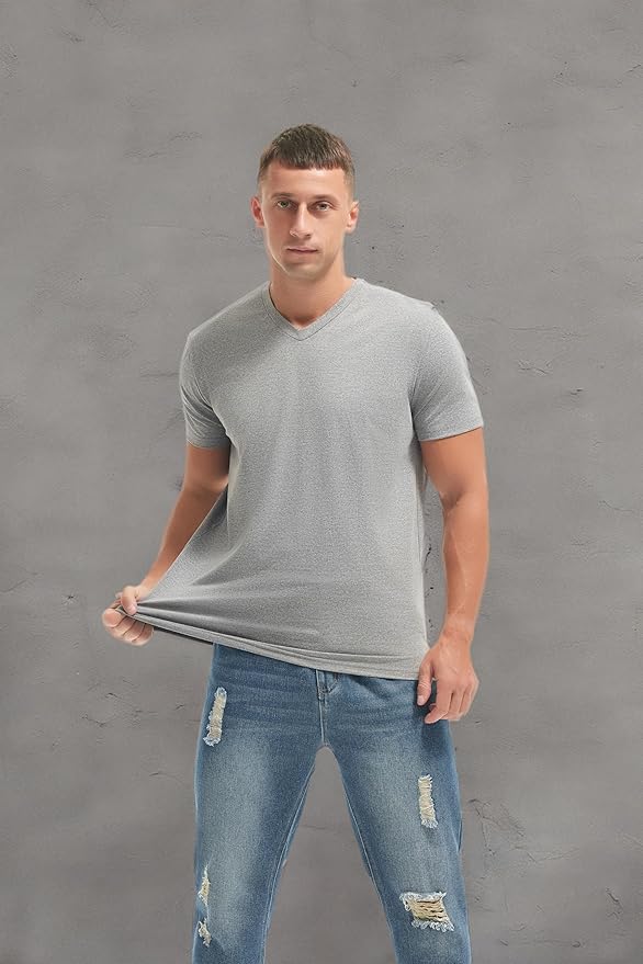 VEIISAR Premium V Neck T Shirts for Men - Modern Fitted Tees Vneck Undershirts