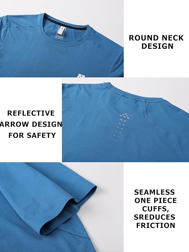 Mens Seamless Workout T-Shirts Lightweight Moisture Wicking Running Hiking Camping Tennis Pickleball Shirts for Men