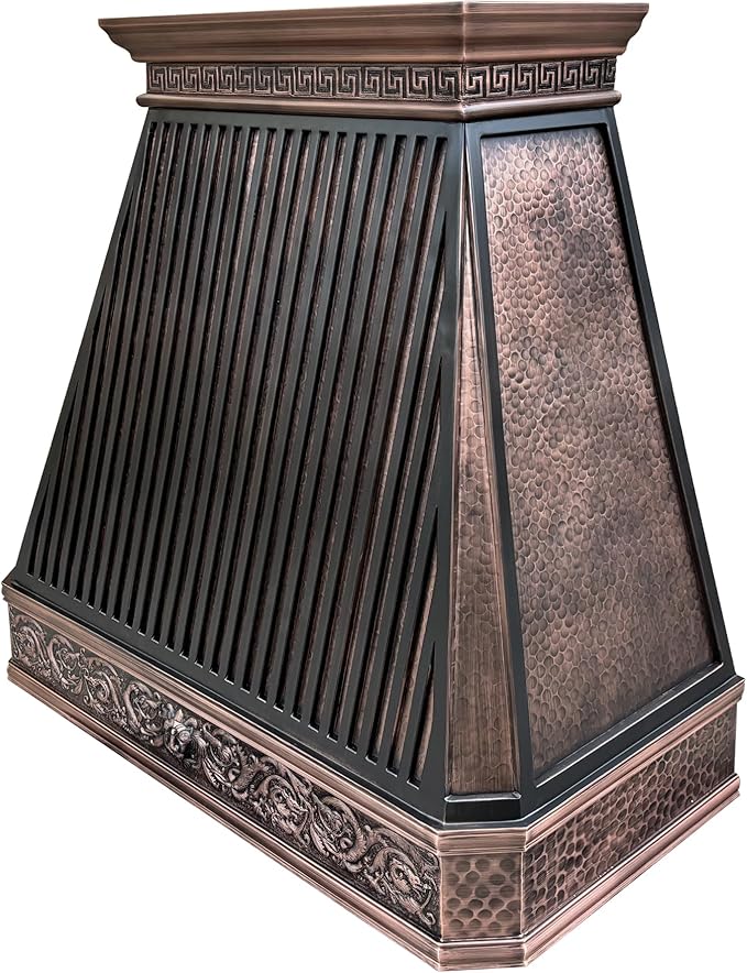 CT Copper Tailor Copper Vent Hood Wall Mount,30'' W,42''H, 610 CFM Exhaust Fan,Stainless Steel Vent,LED Light,Dishwasher-Safe Baffle Filters,Light Hammered-Medium Patina,VH14TA2L