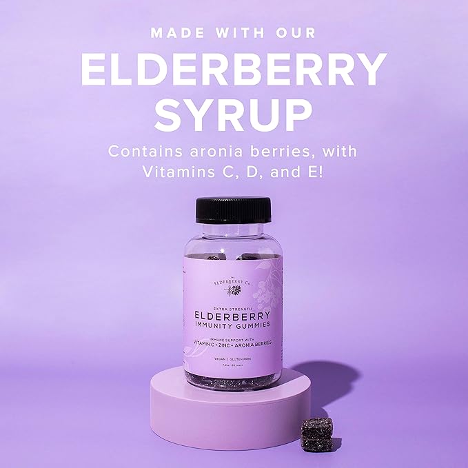 The Elderberry Co. Extra Strength Elderberry Gummies with Vitamins C, D,E and Zinc for All-Natural Immune Support, No Artificial Ingredients (90 Count)