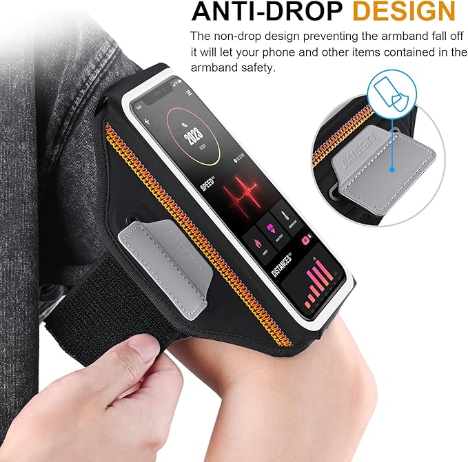 Running Armband with Earphone Bag Cell Phone Armband for iPhone 16 15 Pro 14 Plus 13 11 XR XS, Galaxy S24/S10 Water Resistant Sports Phone Holder Case & Zipper Slot Car Key Holder for 6.9 inch Phone