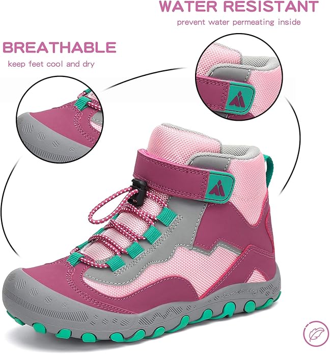 Mishansha Kids Water Resistant Hiking Boots, Boys Girls Anti Collision Anti-Skid Athletic Outdoor Adventure Trekking Shoes
