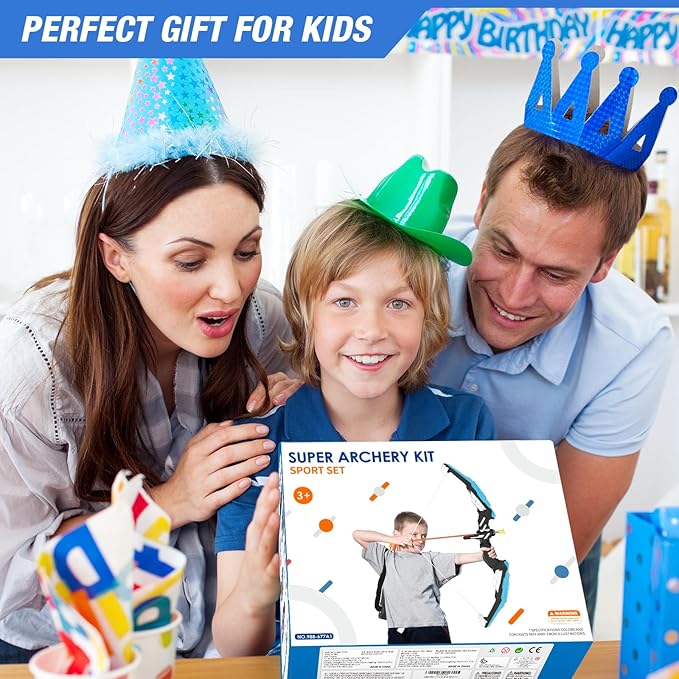 Bow and Arrow for Kids, LED Light Up Archery Set with 12 Suction Cup Arrows, 1 Standing Target, 3 Score Targets & 1 Quiver, Indoor Outdoor Sport Gifts for Boys Girls Ages 4-12, Blue