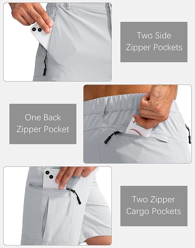 Pudolla Men's Hiking Cargo Shorts 9" Lightweight Outdoor Work Shorts for Men Travel Golf Camping Casual with 5 Zipper Pockets