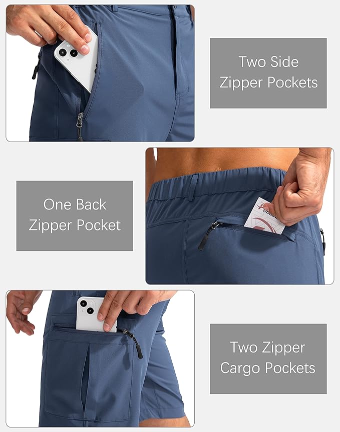 Pudolla Men's Hiking Cargo Shorts 9" Lightweight Outdoor Work Shorts for Men Travel Golf Camping Casual with 5 Zipper Pockets