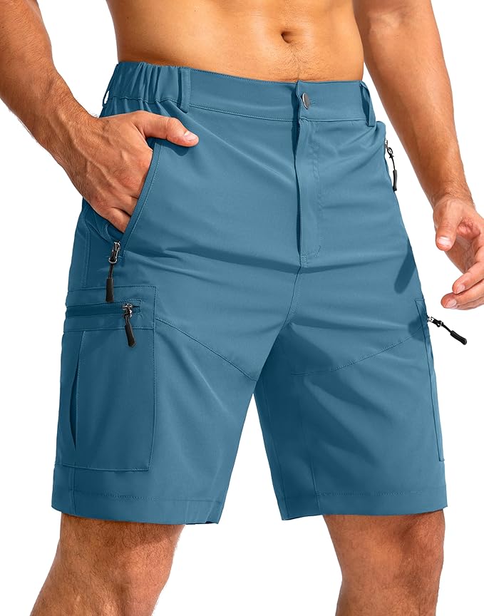 Pudolla Men's Hiking Cargo Shorts 9" Lightweight Outdoor Work Shorts for Men Travel Golf Camping Casual with 5 Zipper Pockets