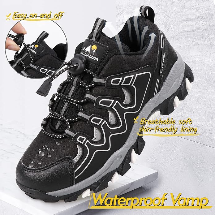 Boys Girls Hiking Trail Shoes Waterproof Slip Resistant Outdoor Trekking Walking Running Sneakers(Little/Big Kids)