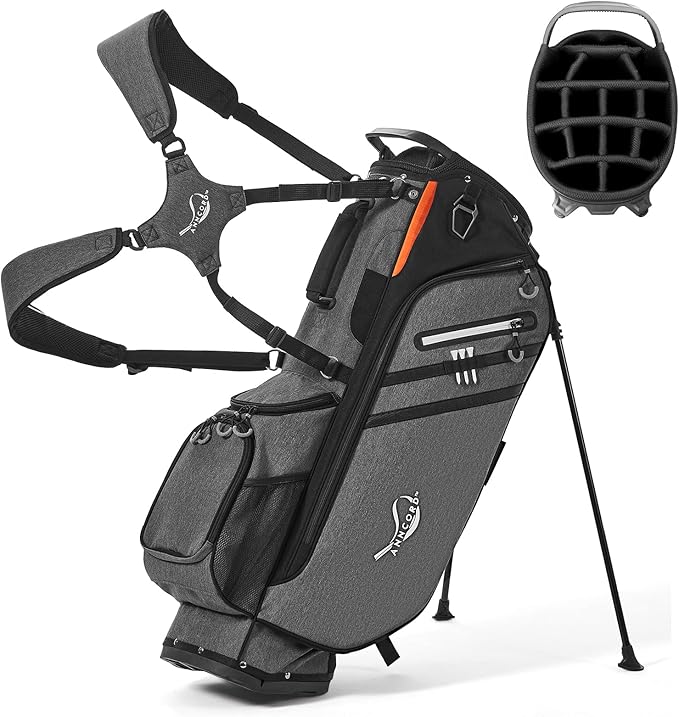 Golf Stand Bag 14 Way Top Dividers Full-Length with Stand, 7 Pockets, Lightweight Golf Bag for Men, Dual Strap, Rain Hood, Portable Golf Club Bag for Men Women
