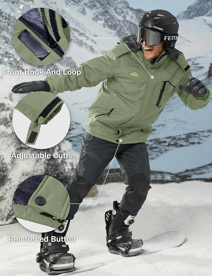 MAGCOMSEN Men's Winter Coats Water Resistant Ski Snow Jacket Warm Fleece Jacket Parka Raincoats With Multi-Pockets