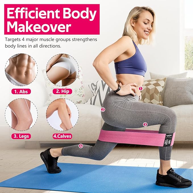 WALITO Resistance Bands for Working Out, Fabric Exercise Bands for Legs and Butt, Workout Bands for Women and Men, Booty Band for Yoga Starter Set, Pilates, Rehab, Fitness and Home Workout