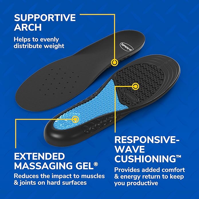 Dr. Scholl's Work All-Day Superior Comfort Insoles with Massaging Gel - Designed for Men & Women with Hard-Working Feet, Eliminates Sore Muscles and Tired Legs, Arch Support Inserts with Odor Control