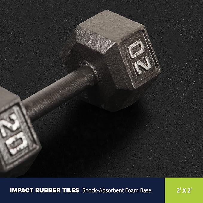 IncStores Impact Foam Rubber Floor Tiles, Interlocking Home Gym Floor Matts for Weight & Workout Equipment Room Padding, 2'x2' Tiles