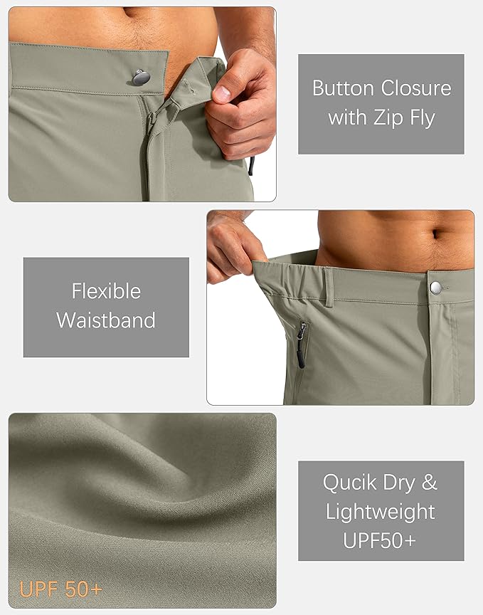 Pudolla Men's Hiking Cargo Shorts 9" Lightweight Outdoor Work Shorts for Men Travel Golf Camping Casual with 5 Zipper Pockets