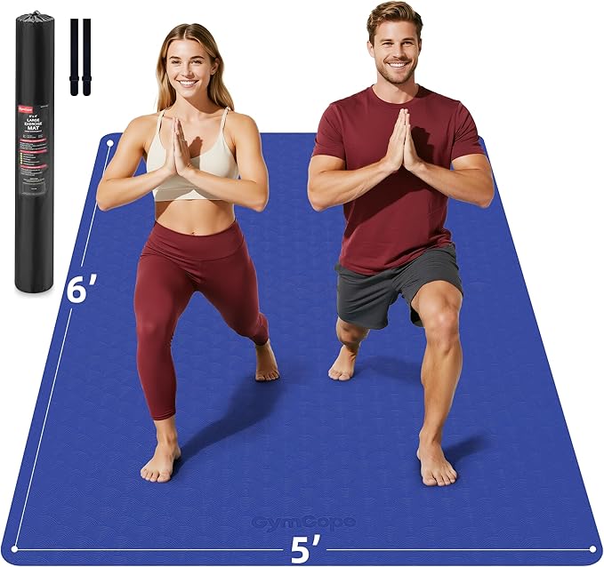 Extra Large Yoga Mat - 72"x35", 72"x48", 78"x57" - Wide TPE Exercise Mat for Home, Stretching, Couples & Family Workouts - 6-12mm Thick, Non-Slip & Waterproof - with Carry Bag and Straps