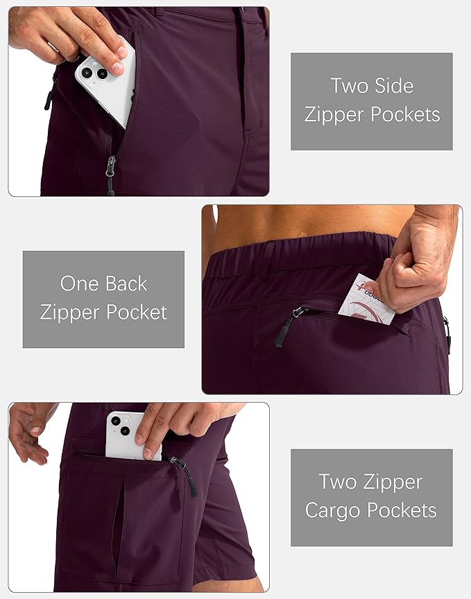Pudolla Men's Hiking Cargo Shorts 9" Lightweight Outdoor Work Shorts for Men Travel Golf Camping Casual with 5 Zipper Pockets