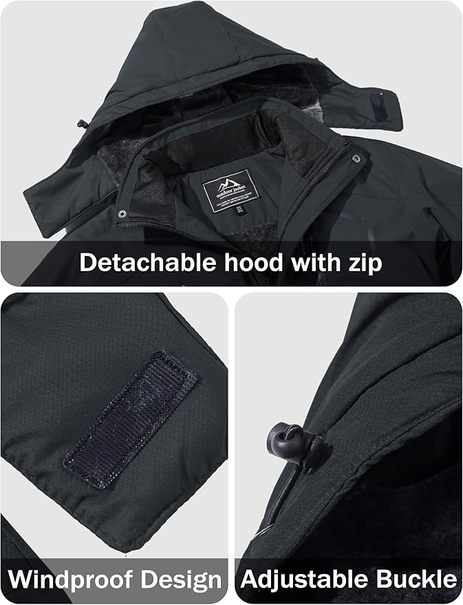 MAGCOMSEN Men's Winter Coats Water Resistant Ski Snow Jacket Warm Fleece Jacket Parka Raincoats With Multi-Pockets