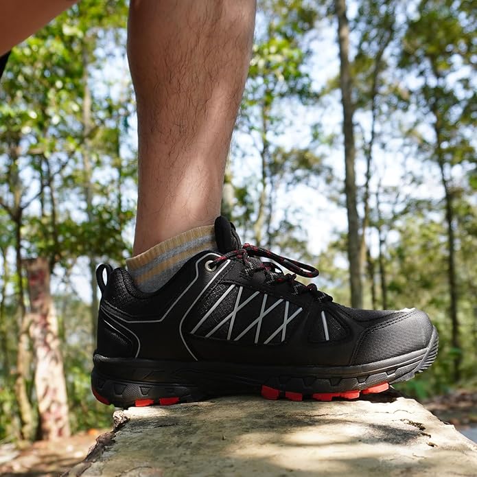 Queday Men's Waterproof Hiking Shoes Lightweight Anti Slip Outdoor Ankle Boots Breathable Hike Trekking Trails Shoe