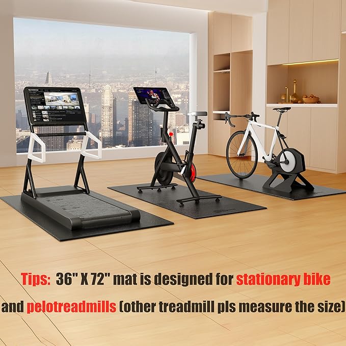 Bike Mat Compatible with Peloton Bike,Elliptical,Treadmill Mat, 6mm Thick, Under Exercise Bike Trainer Pad for Indoor Stationary Spin Bike Gym Equipment Hardwood Floor Carpet Protector