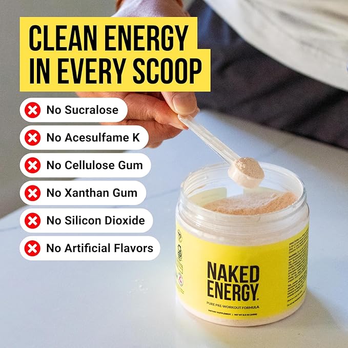 NAKED Strawberry Lemonade Energy - Clean Pre Workout Supplement for Men and Women, Vegan Friendly, No Added Sweeteners, Colors Or Flavors - 30 Servings