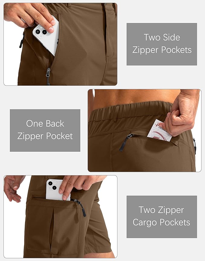 Pudolla Men's Hiking Cargo Shorts 9" Lightweight Outdoor Work Shorts for Men Travel Golf Camping Casual with 5 Zipper Pockets