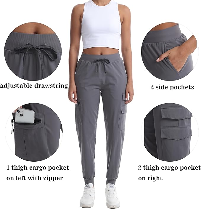Women's Lightweight Hiking Joggers with Pockets - Water Resistant Cargo Pants for Outdoor Workouts Camping