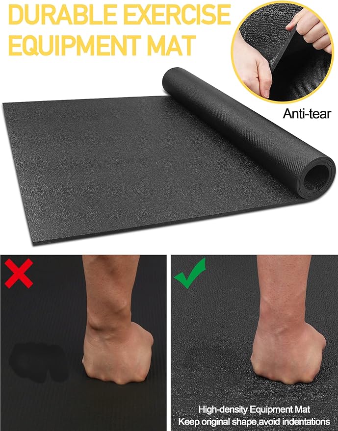 Treadmill Mat, 5'x2.5'/5.6'x2'/6.5'x3'/8'x3',6mm Thickness Exercise Equipment Mat for Carpet Hardwood Floors, Compatible with Walking Pad,Spin Bike,Elliptical Trainer,Rowing Machine