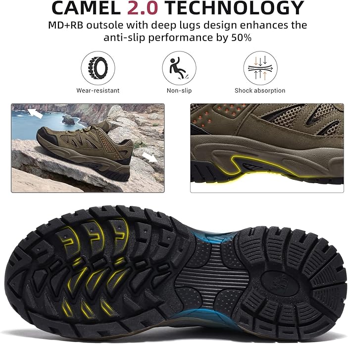 CAMELSPORTS Hiking Shoes Men Lightweight Non-Slip Breathable Sneakers Low Top Walking Shoes for Outdoor Trailing Trekking Walking Climbing