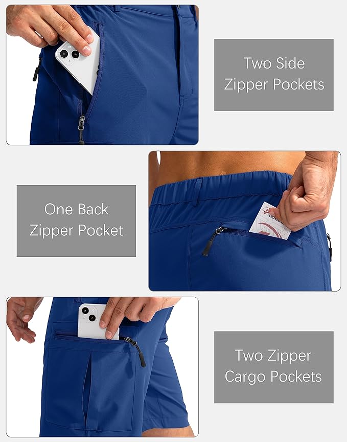 Pudolla Men's Hiking Cargo Shorts 9" Lightweight Outdoor Work Shorts for Men Travel Golf Camping Casual with 5 Zipper Pockets